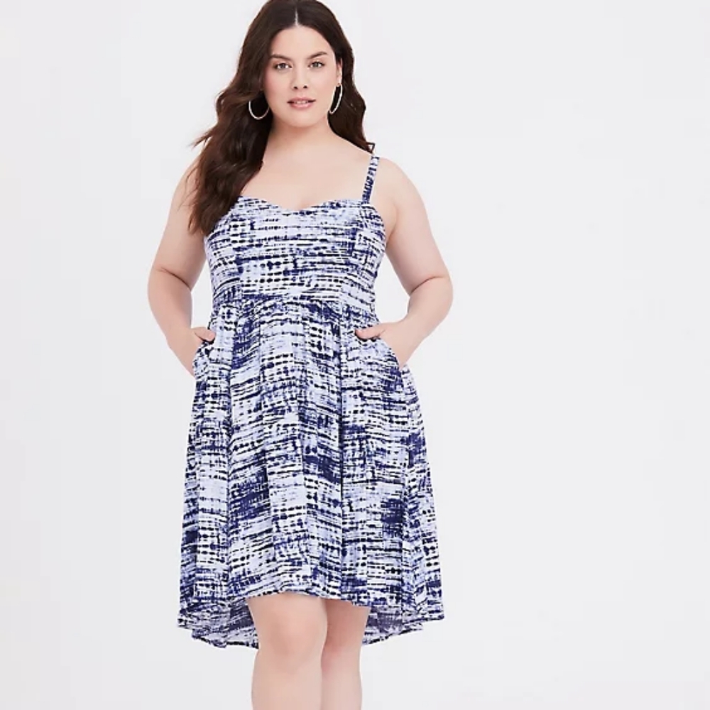 Torrid BLUE TIE-DYE CHALLIS HI-LO SKATER DRESS 1x
